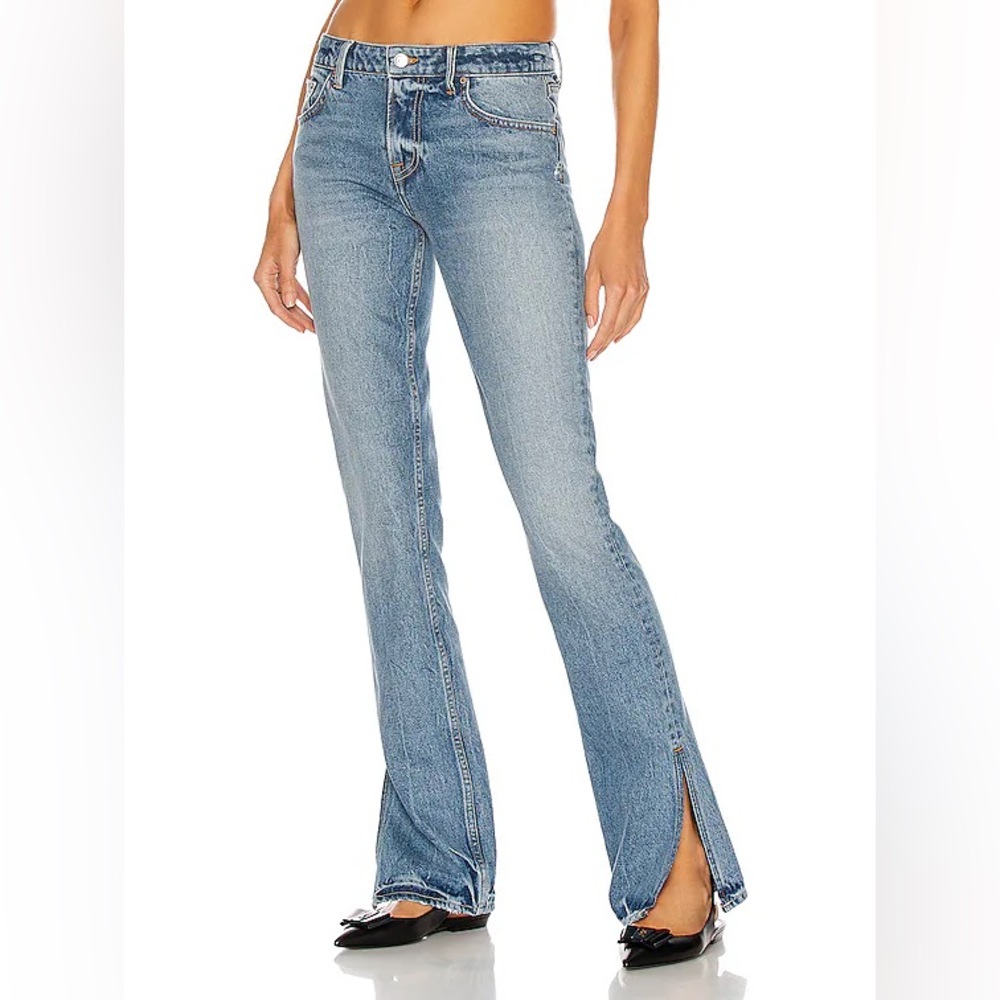 GRLFRND Hailey Low Rise Slim Boot Light Vintage Wash Split Hem Flare Jeans Sz 28